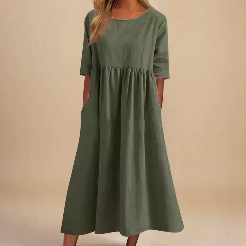 Abigail - Women’s Relaxed Midi Dress with Pockets