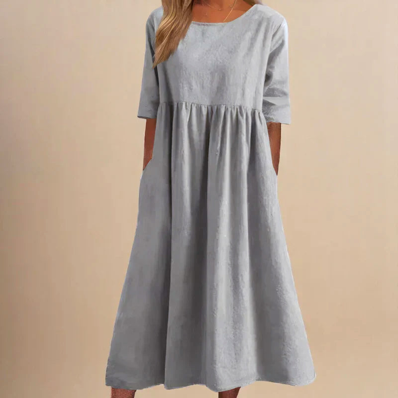 Abigail - Women’s Relaxed Midi Dress with Pockets