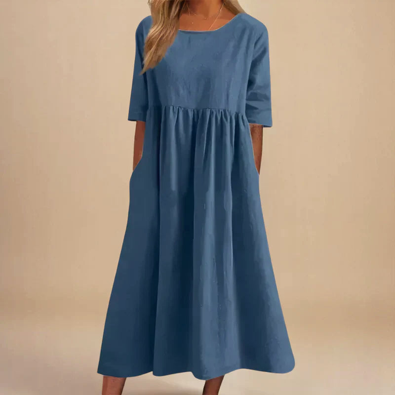 Abigail - Women’s Relaxed Midi Dress with Pockets