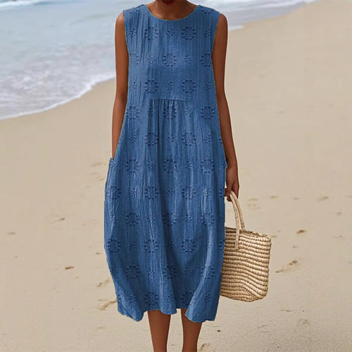 Abigail - Women's Sleeveless Textured Midi Dress