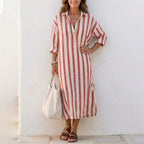 Adele - Women's Striped Shirt Midi Dress