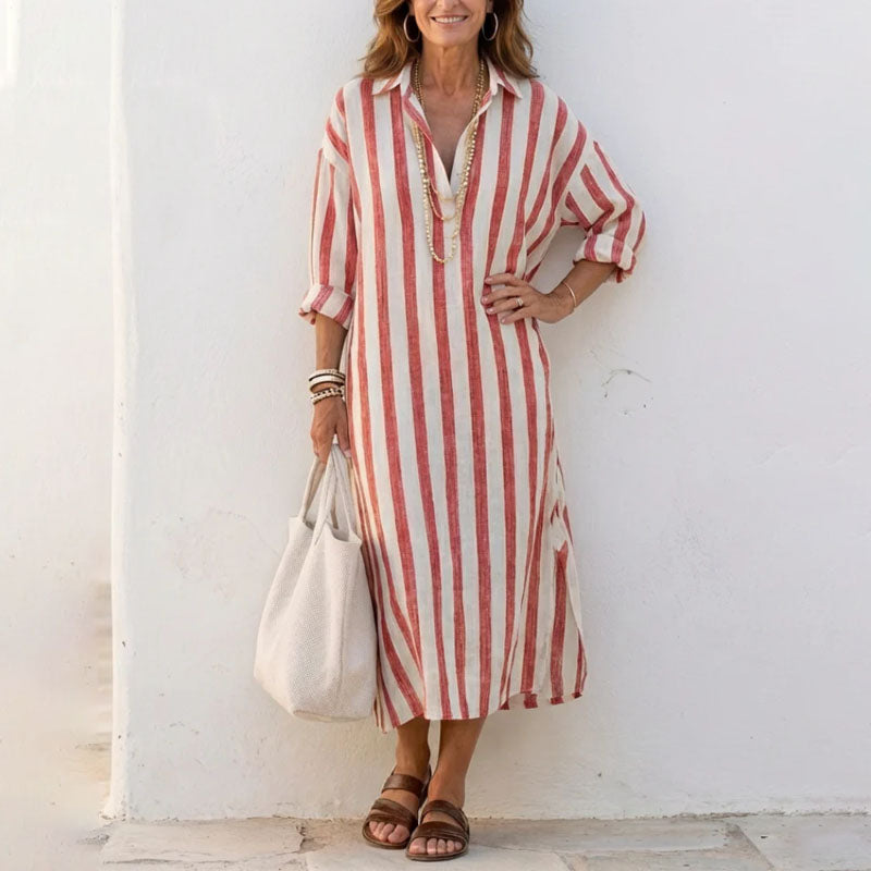 Adele - Women's Striped Shirt Midi Dress
