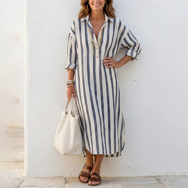 Adele - Women's Striped Shirt Midi Dress