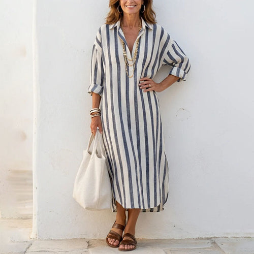 Adele - Women's Striped Shirt Midi Dress