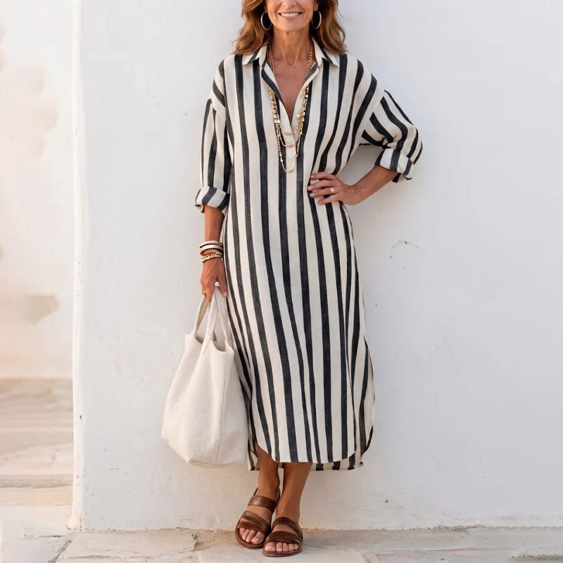Adele - Women's Striped Shirt Midi Dress
