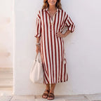 Adele - Women's Striped Shirt Midi Dress