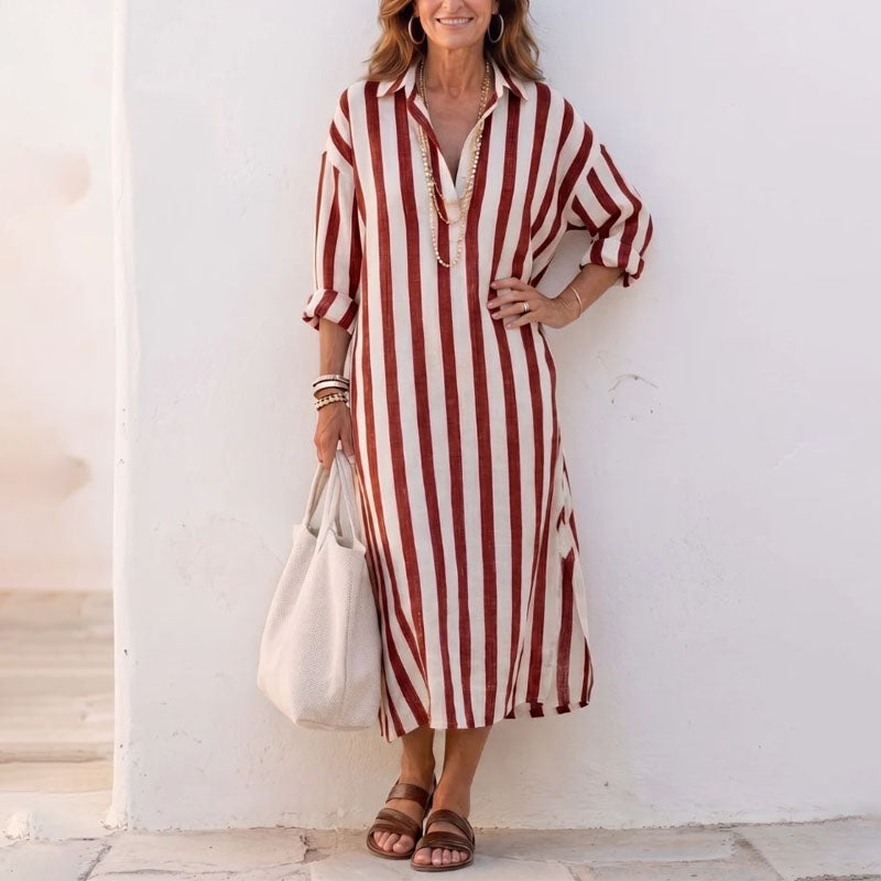 Adele - Women's Striped Shirt Midi Dress
