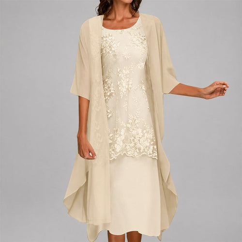 Aimee - Women's Layered Midi Dress with Sheer Overlay