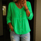 Alaina - Women's Cotton V-Neck Button Front Relaxed Blouse