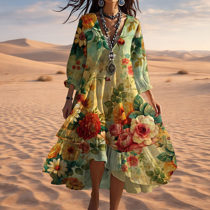 Alora - Elegant Boho Style Floral Maxi Dress