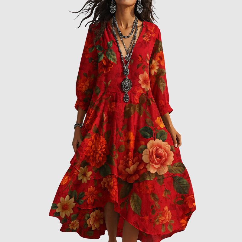 Alora - Elegant Boho Style Floral Maxi Dress