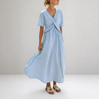Alora - Women's Twist-Front V-Neck Midi Dress