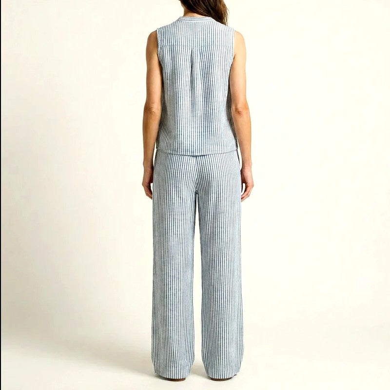 Amber - Cotton Striped Tank Top and Wide Leg Pants Set