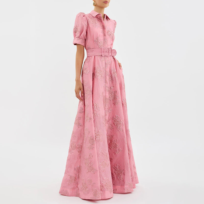Amelia - Women’s Formal Maxi Dress with Puff Sleeves and Belt
