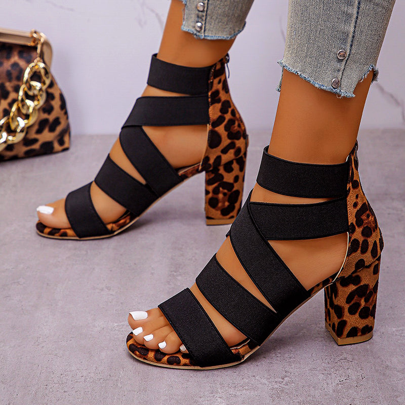 Amelie - Women’s Strappy Leopard Accent Heels