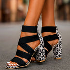 Amelie - Women’s Strappy Leopard Accent Heels