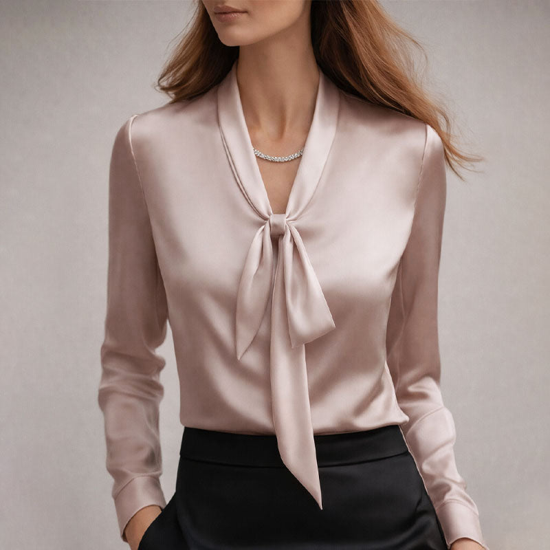 Anastasia - Women’s Elegant Long Sleeve Tie Blouse