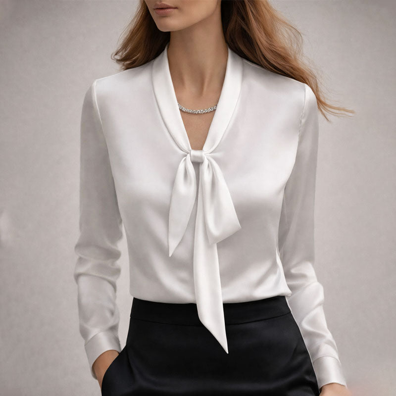 Anastasia - Women’s Elegant Long Sleeve Tie Blouse