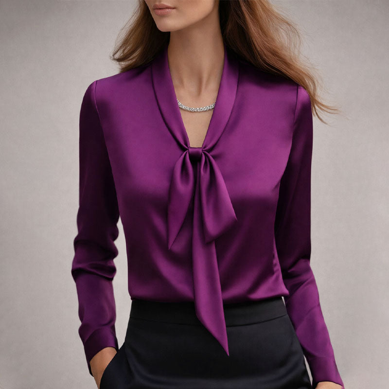 Anastasia - Women’s Elegant Long Sleeve Tie Blouse