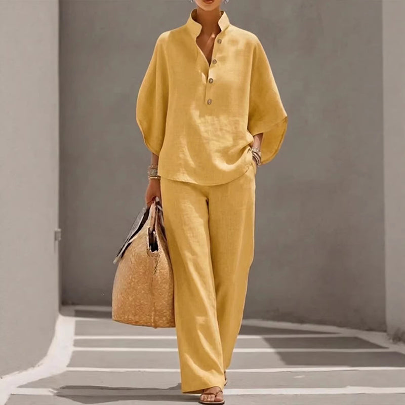 Anna - Women’s Linen Two-Piece Set with Batwing Sleeves