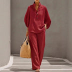 Anna - Women’s Linen Two-Piece Set with Batwing Sleeves
