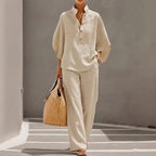 Anna - Women’s Linen Two-Piece Set with Batwing Sleeves