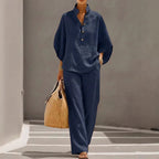 Anna - Women’s Linen Two-Piece Set with Batwing Sleeves
