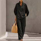 Anna - Women’s Linen Two-Piece Set with Batwing Sleeves