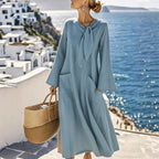 Annalise - Women's Cotton Tie-Neck Flowing Maxi Dress