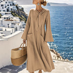 Annalise - Women's Cotton Tie-Neck Flowing Maxi Dress