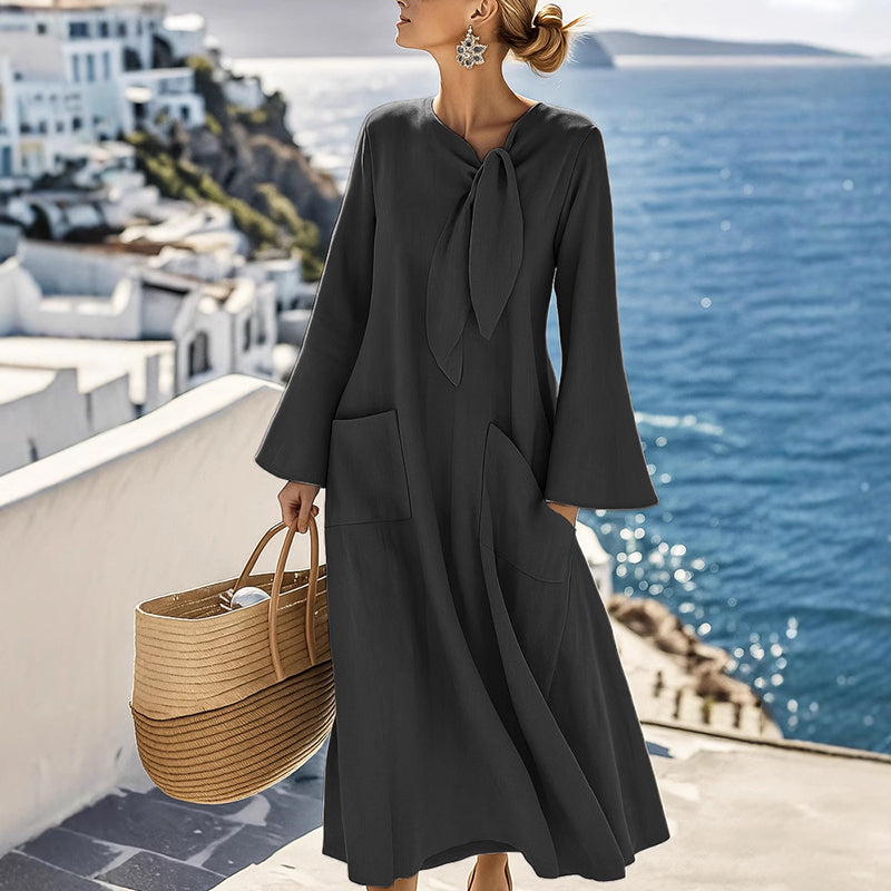 Annalise - Women's Cotton Tie-Neck Flowing Maxi Dress