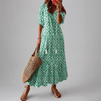 Annette - Women's Maxi Dress with Tassel Tie Neck