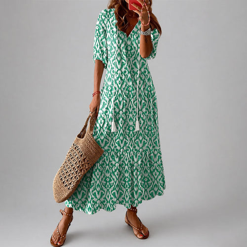 Annette - Women's Maxi Dress with Tassel Tie Neck