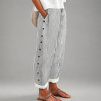 Aria - Women's Striped Button Detail Cropped Pants