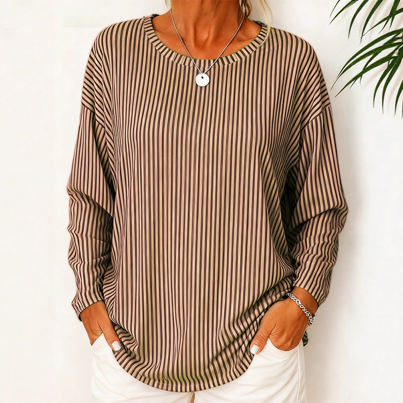 Aria - Women's Striped Relaxed Fit Long Sleeve Top