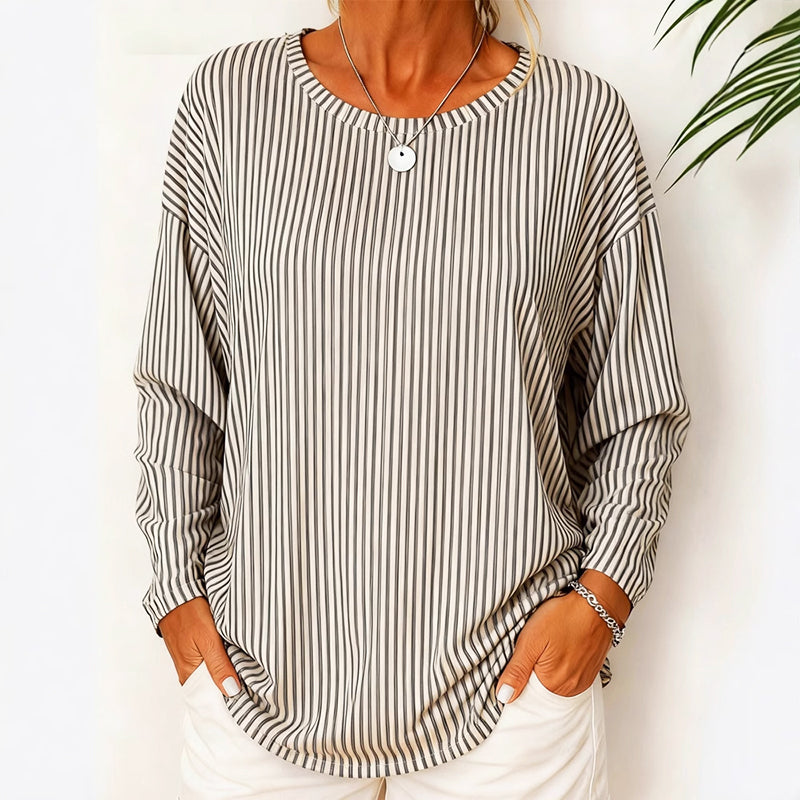 Aria - Women's Striped Relaxed Fit Long Sleeve Top