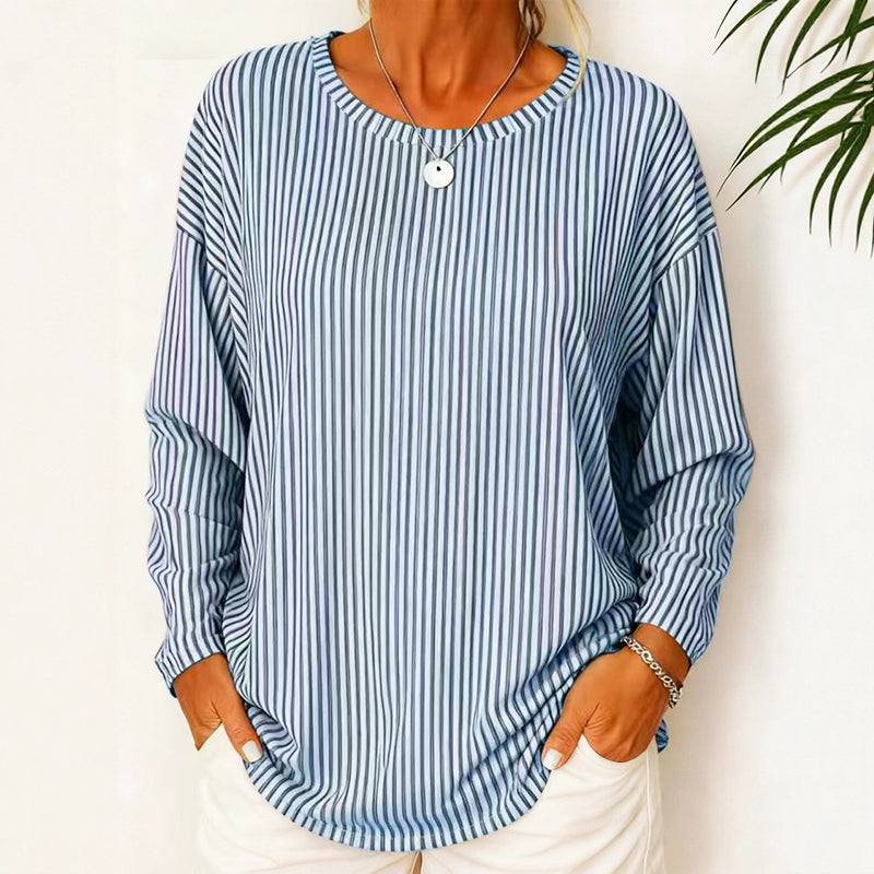 Aria - Women's Striped Relaxed Fit Long Sleeve Top