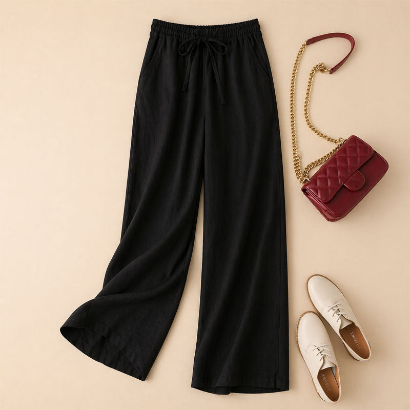 Arianna - Women’s Drawstring Wide Leg Linen Pants