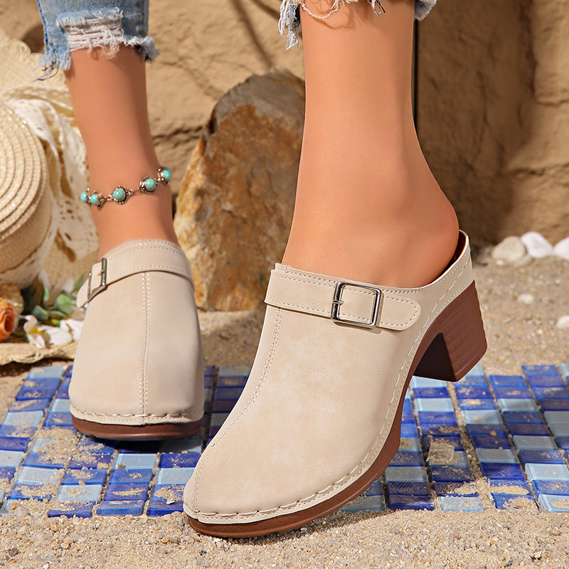 Aubrey - Low Heel Buckle Strap Mule Clogs