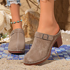 Aubrey - Low Heel Buckle Strap Mule Clogs