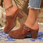 Aubrey - Low Heel Buckle Strap Mule Clogs