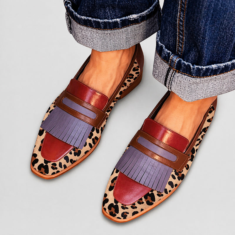 Audrey - Women’s Leopard Print Loafers with Tassel Detail
