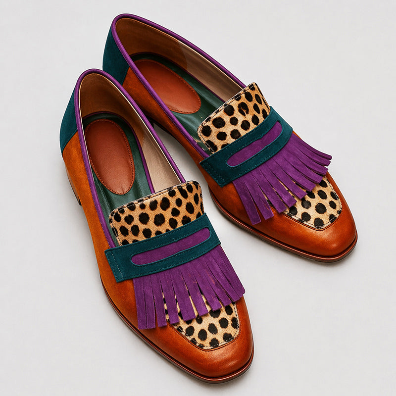 Audrey - Women’s Leopard Print Loafers with Tassel Detail