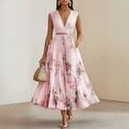 Aurora - V-Neck Pleated A-Line Midi Dress