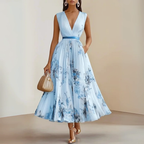 Aurora - V-Neck Pleated A-Line Midi Dress