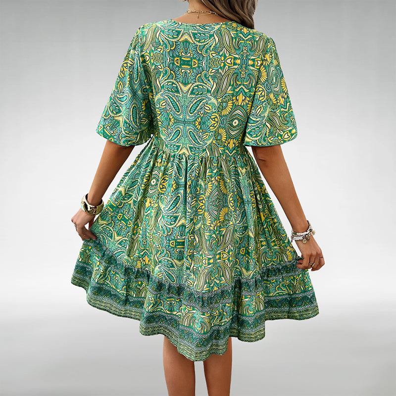 Aviana - V-Neck Bohemian Mini Dress