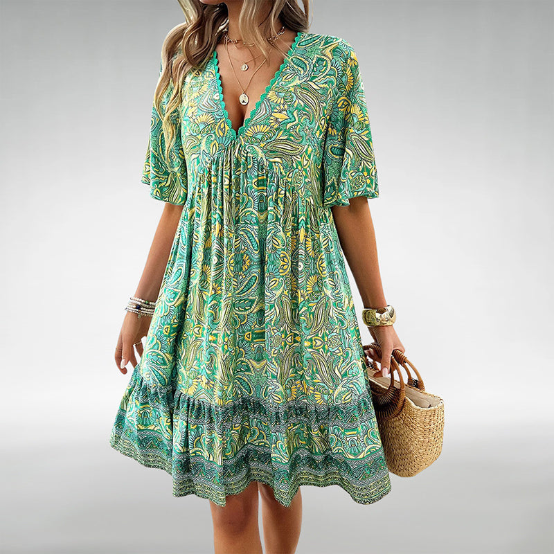 Aviana - V-Neck Bohemian Mini Dress