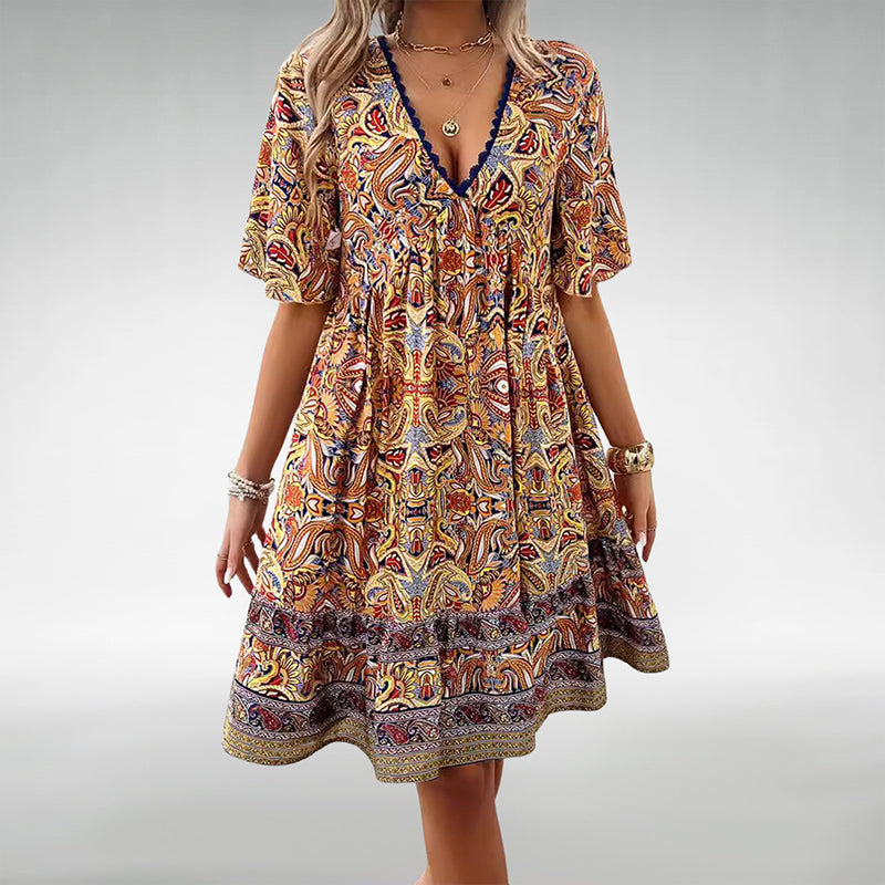 Aviana - V-Neck Bohemian Mini Dress
