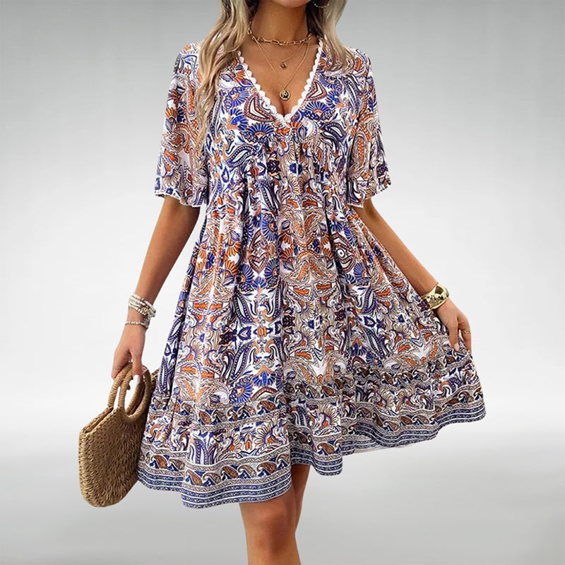 Aviana - V-Neck Bohemian Mini Dress