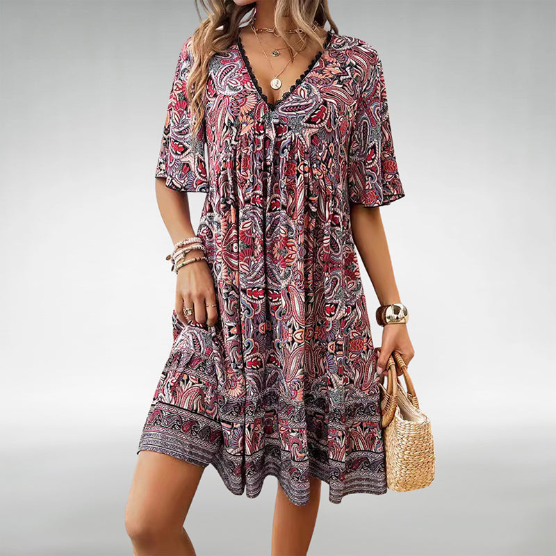 Aviana - V-Neck Bohemian Mini Dress